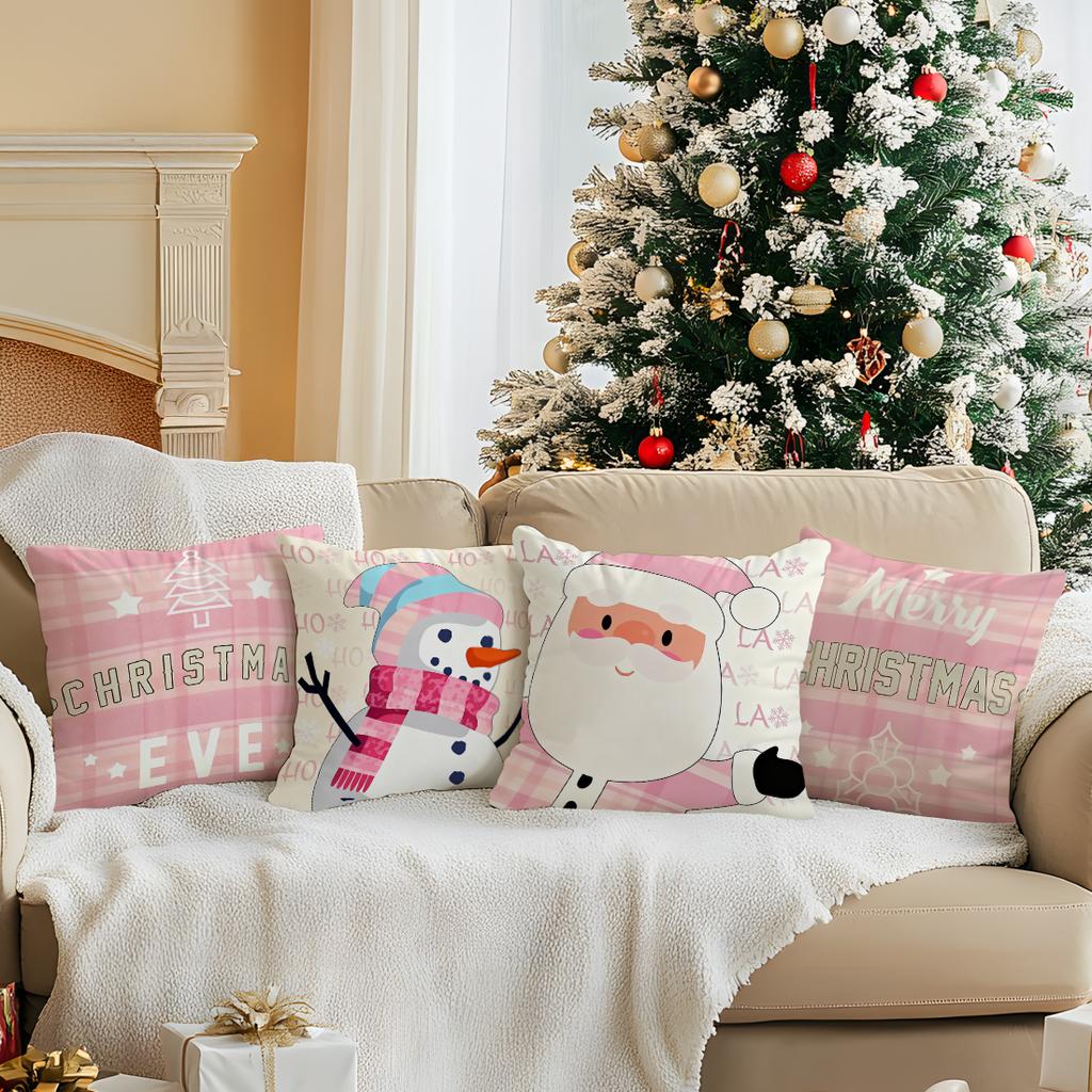 Pink Christmas Theme Cushions Pillowcase Polyester Cushion Cover Throw Pillow Sofa Decoration Pillowcover Home Car Sofa Decor