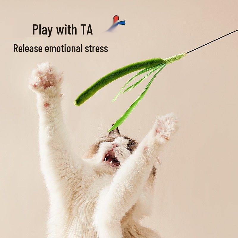 Foxtail Grass Cat Teaser Wand: Durable Long Rod Toy for Self-Play and Boredom Relief
