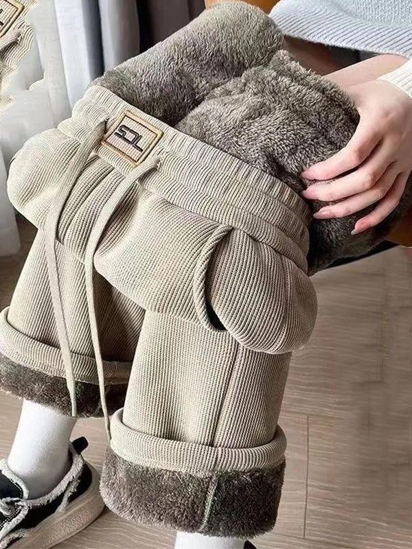 Extra-Thick Fleece-Lined Wide-Leg Pants Women's Fall/Winter Casual Relaxed Straight-Leg Pants