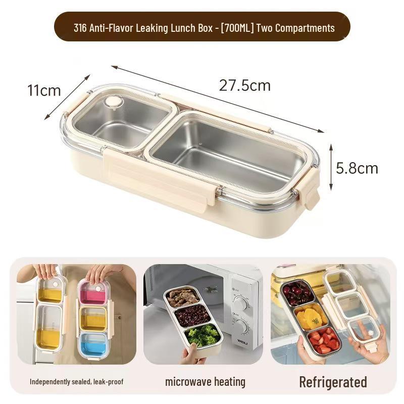 316 Stainless Steel Leak-Proof Bento Box with Three Compartments for Freshness and Fat Reduction