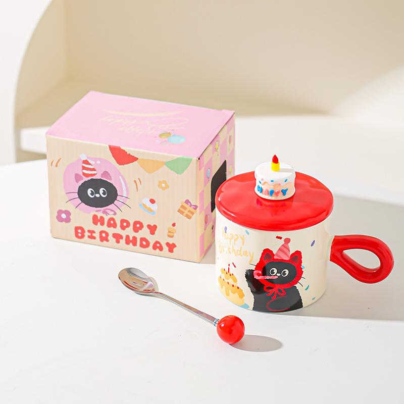 Cute Cartoon Cat Ceramic Mug Couple Water Cup High Value Gift Box Souvenir Birthday Gift Breakfast Cup