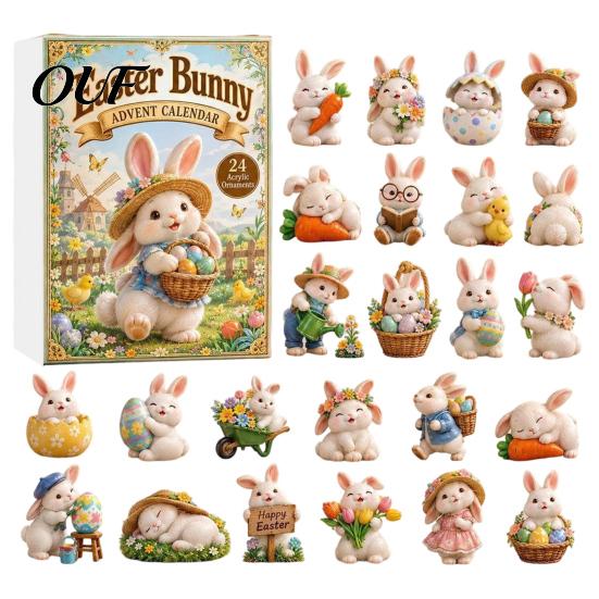 Birthday Party Favors 2026 Bunny Advent Calendar, 24 Days Acrylic Rabbit Ornaments Christmas Countdown Collectible Figurines 2D Flat Cute Animal
