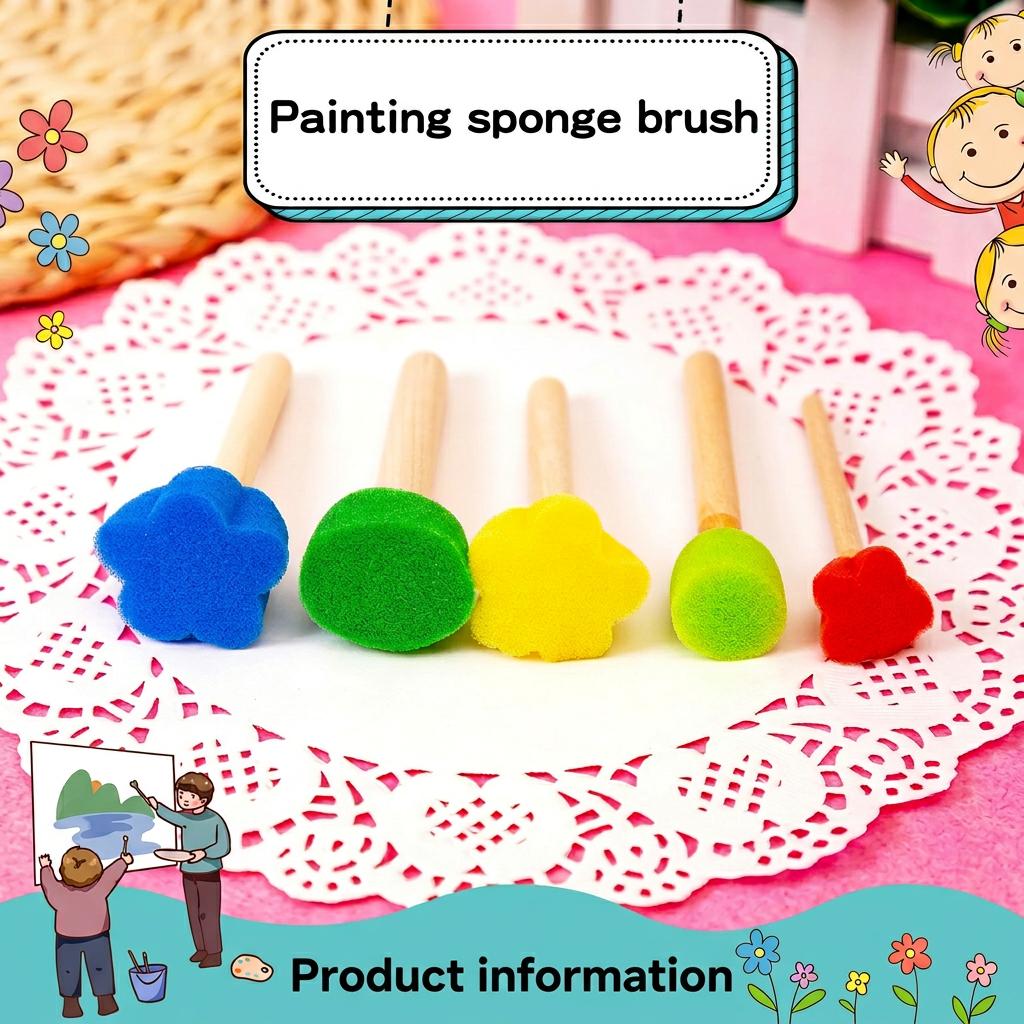 4/5pcs Mushroom Sponge Paint Daubers Wooden Handle Sponge Brushes for Kids Toddler Art Craft Stamping Graffiti DIY Painting