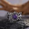 Personalized S925 Sterling Silver Natural Colored Treasure Ring, Retro Iris Exquisite Open Ring, Adjustable Couple Index Finger Ring