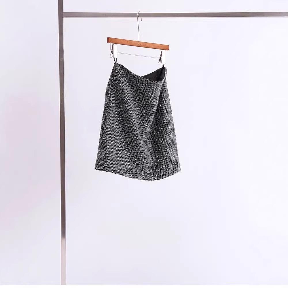 New Year’s Battle Robe: Sequin Wool Blend Tweed A-Line Mini Skirt