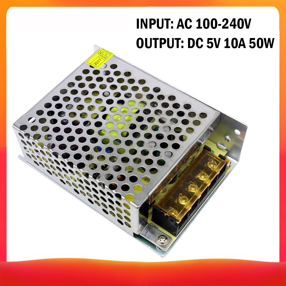 AC 100 240V'den DC 5V 10A 50W Voltaj Dönüştürücü Düzenlenmiş Anahtarlamalı Güç Kaynağı Adaptörü Dönüştürücü Şerit Işıklar İçin