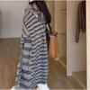 Autumn and Winter New Color Matching Striped Sweater Cardigan Women's Medium and Long Knitted Coat Lazy Loose Hooded Coat