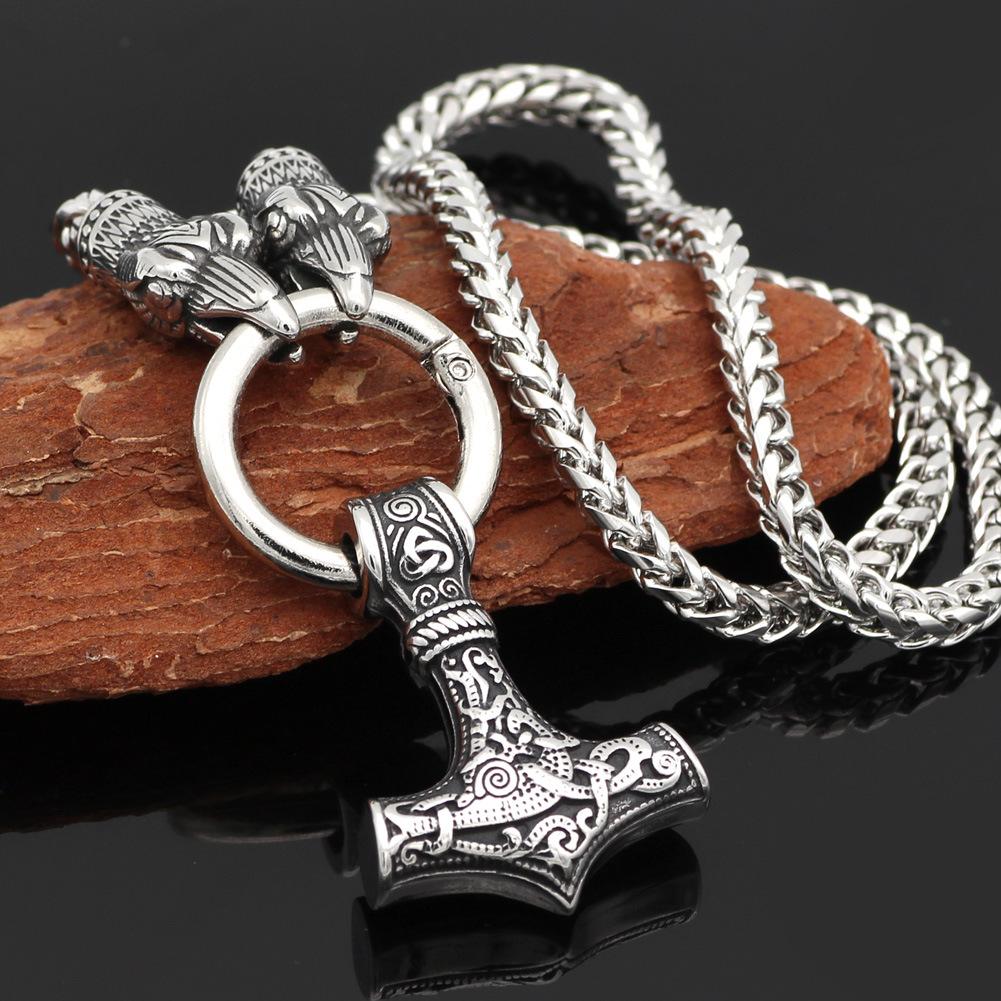 Norwegian Nordic Wolf Head Viking Necklace Thor Hammer Retro Style Crow Head Men s Necklace Jewelry Gift