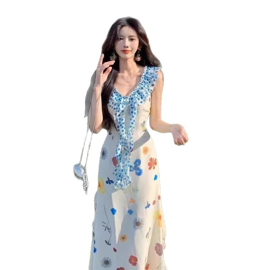 Seaside vacation wear French suspender floral dress children summer 2026 new great-looking niche long dress