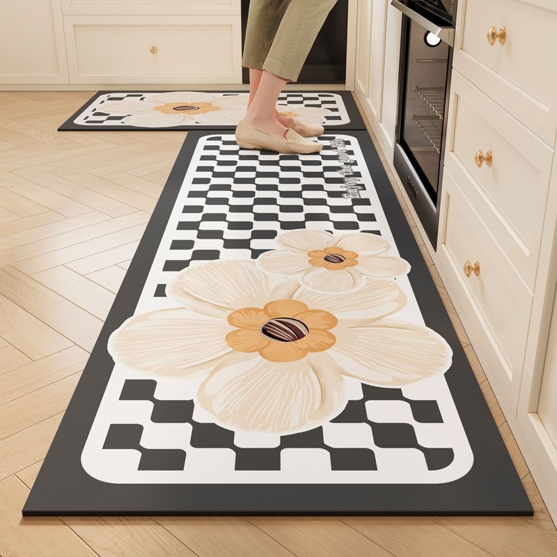 Small Fresh Flower Kitchen Floor Mat Absorbs Water And Oil, Easy To Take Care Of, Foot Mat Household Non-Slip And Dirt-Resistant Diatom Mud Floor Mat