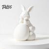 Compact Modern Home Ornament Handmade PLA Sculpture, Rabbit with Easter Egg Figurine, Minimalist Small White Resin Statue for Living Room Shelf
