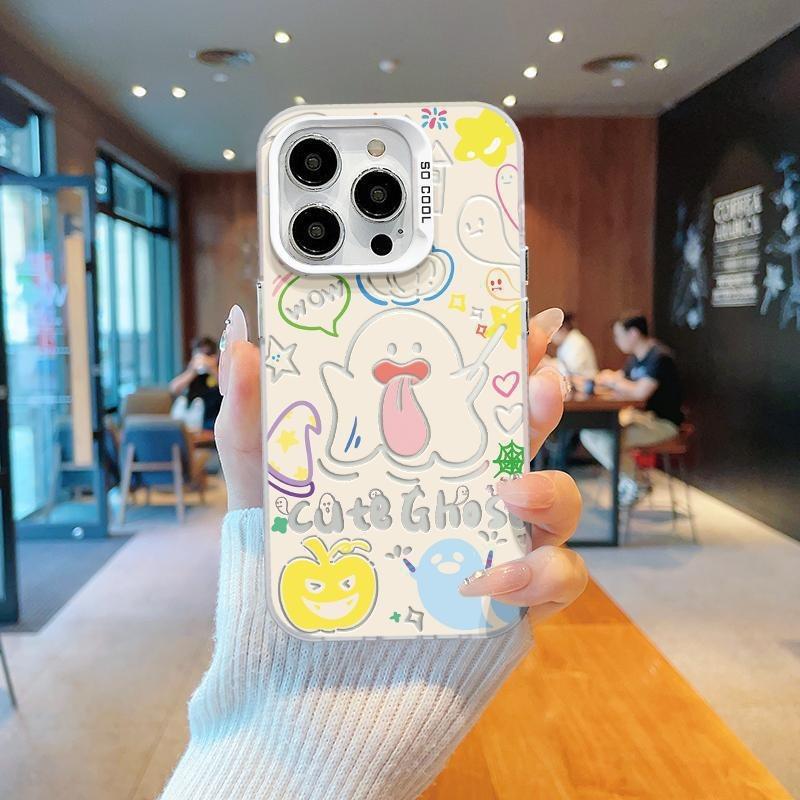 Applicable to iPhone16/15promax mobile phone case 14/13 Apple 15 color silver IMD creative cute ghost ghost iPhone 15
