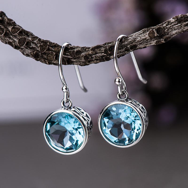 Huitan Fancy Zinc Alloy Color Drop Earrings With Round Blue Cubic Zirconia For Lady Wedding Party Daily Elegant Accessories Zircon
