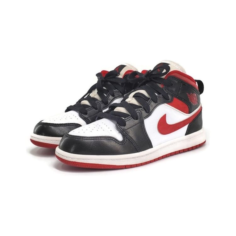 Air Jordan 1 Mid PS Schwarz Gym Rot Kinder Sneaker Weiß 640734-122