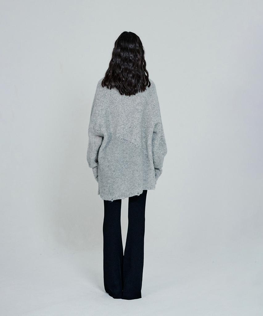 Deoaeteus Loose Fit Damage Knit Pullover_Grey