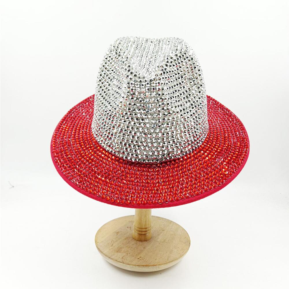 

Fedora Hat Women s High-end Custom Accessories Red Exquisite Custom Denim Fashion Shiny Pearl Rhinestone Cowboy Hatsombrero M56-58CM