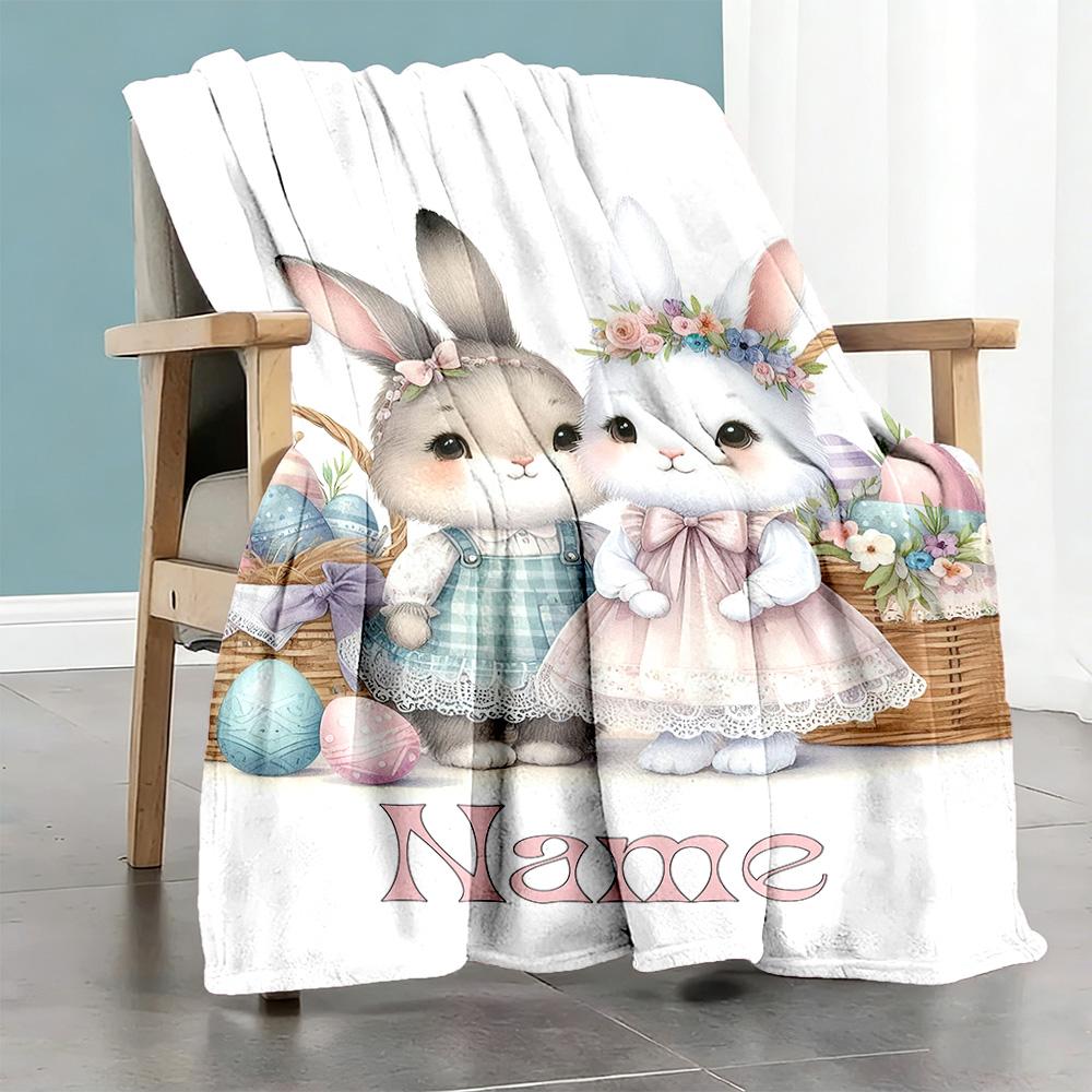Beautiful White Rabbit Personalized Text Blanket Lightweight Personalized Blanket Ultra-Soft Great for Chair Bedding Home Decor Nap All-Season Use
