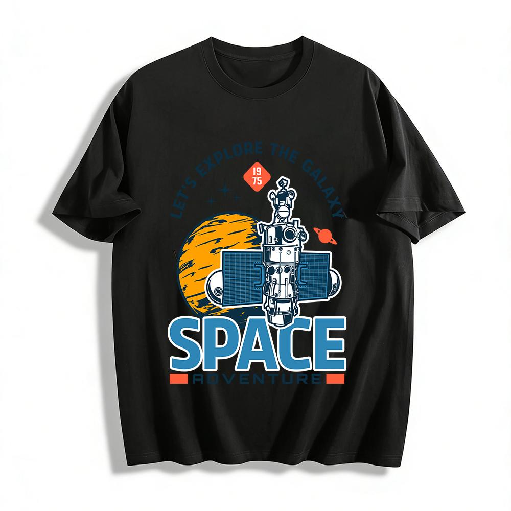 Vintage Space Exploration Print T-Shirt Galaxy Adventure 1975 Commemorative Style Pure cotton T-shirt XXS
