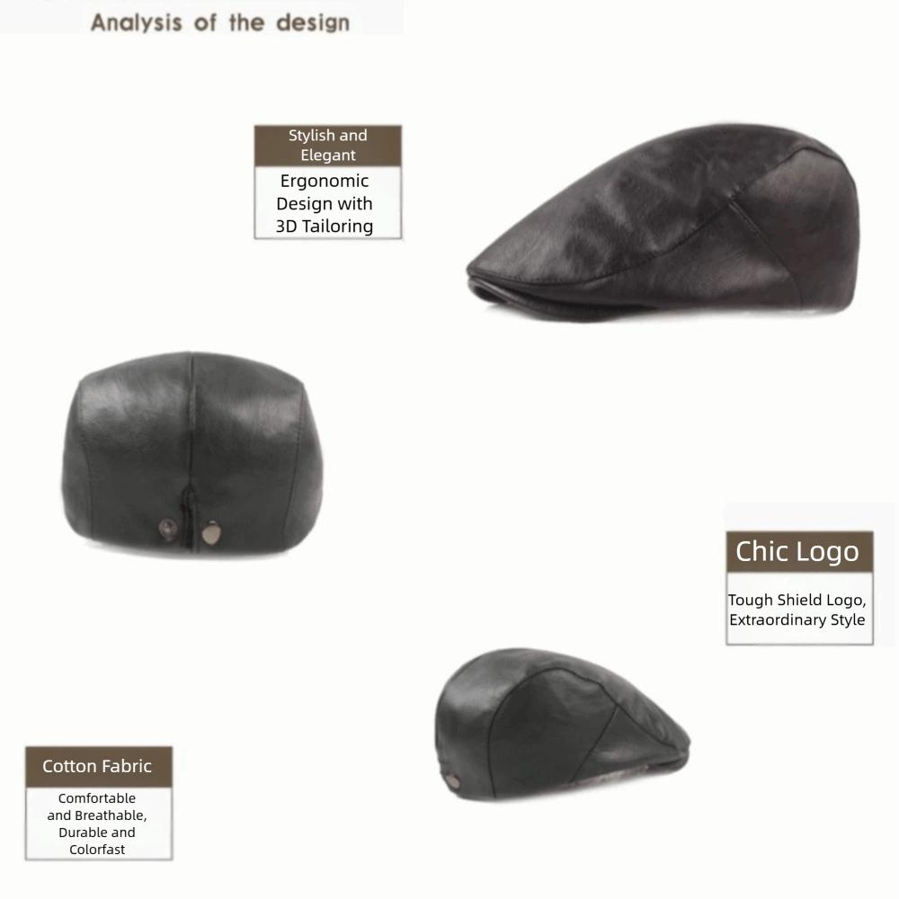 Solid Color Painter Cap PU Leather Newsboy Caps Higher Quality Beret Hat  Women Men
