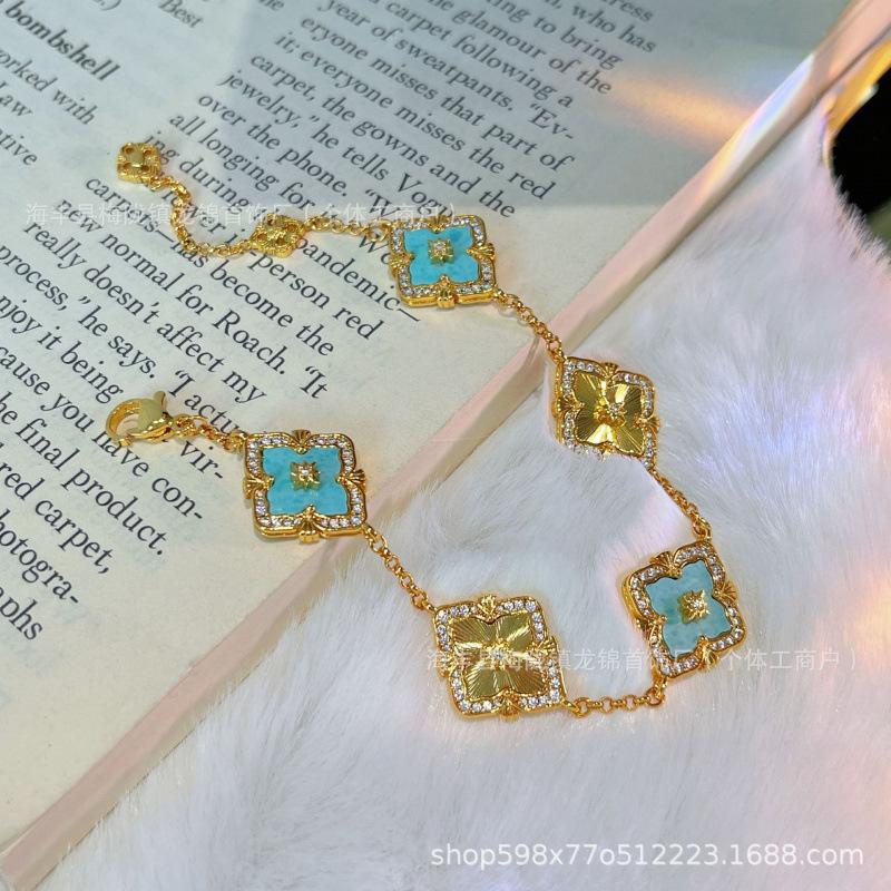 Buccellati Armband Kleeblatt Fünfblättrig Laser Diamant Doppelseitig Mädchen Retro Hof