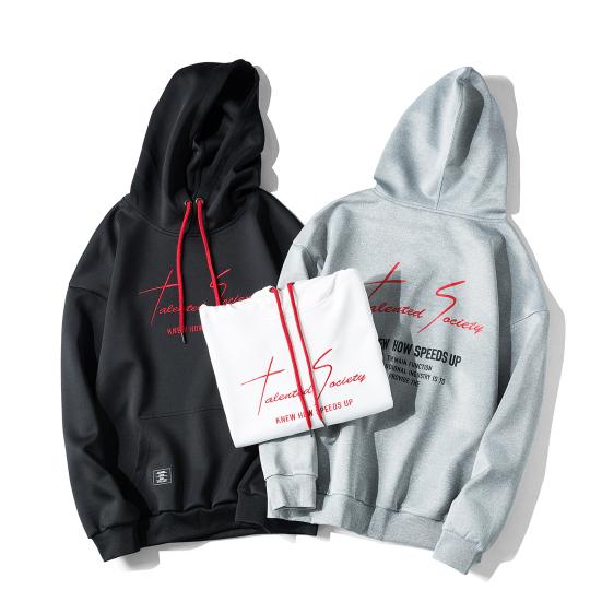 Men Autumn Hoodie Solid Color Letter Pattern Hooded Hat Long Sleeves Loose Streetwear Elastic Cuff Warm Winter Hoodie Men Clothes