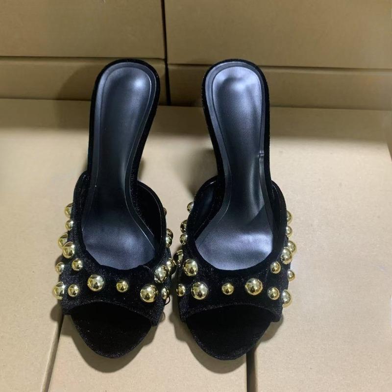 Letnie Damskie Sandały na Wysokim Obcasie Modne Bankietowe Nitowane Szpilki Zamszowe Z Odkrytymi Palcami Party Codzienne Casualowe Damskie Buty Mule