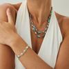 Light Luxury Colored Acrylic Diamond Necklace Women, Fashionable Imitation Turquoise Metal Collarbone Chain Necklace