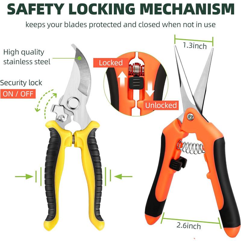 3pcs Garden Scissors Set Gardening Tool Scissors Stainless Steel Professional Gardening Scissors with Non-slip Ergonomic Handles