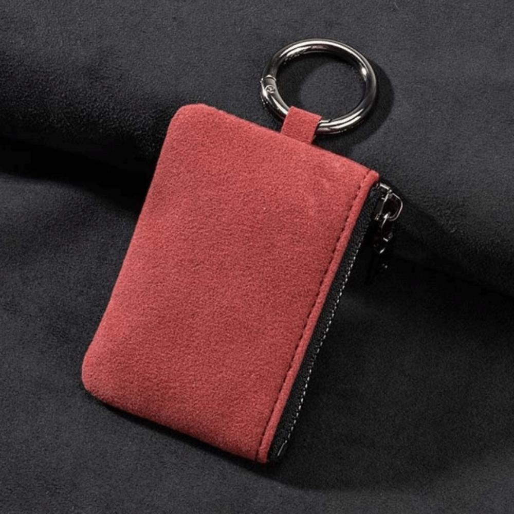 Large-Capacity Zipper Key Pouch Bag Key Cover Suede Leather Key Case for Automotive Keys