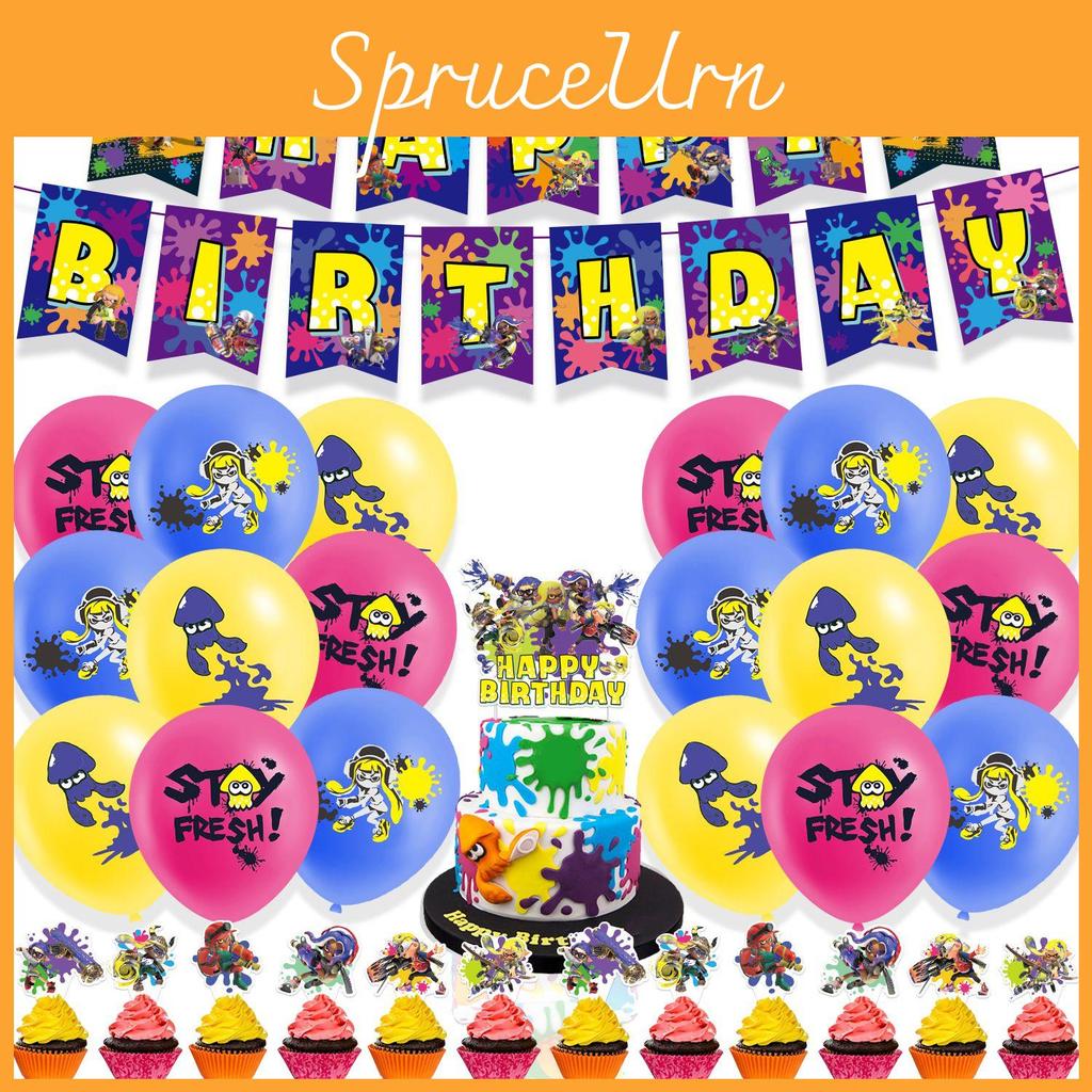 Valued Party Decorations Kit For Splatoon3 Themed Birthday Party With Banner Balloons And Cake Toppers