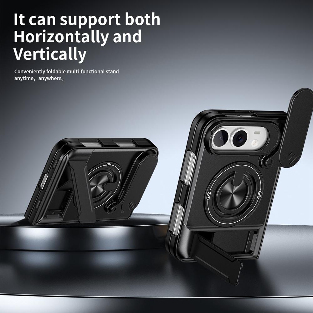 KEYSION Magnetic Phone Case for iPhone Duo Slide Camera Protection Upright Kickstand 360° Ring Shockproof Cover for iPhone Duo