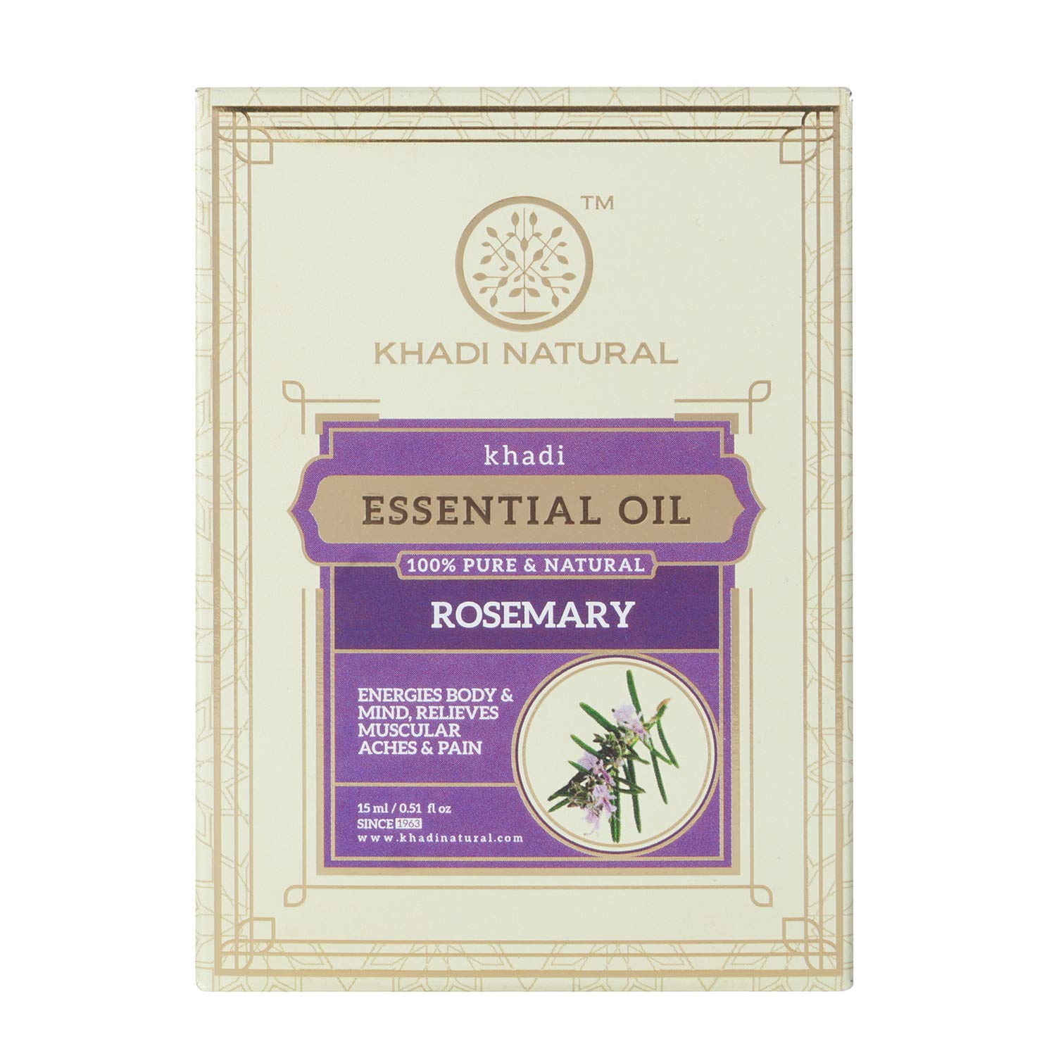 Khadi Natural Ayurvedic Rosemary Essential Oil For Hair Growth Skin Care And Aromatherapy Stress Relief 15 ml