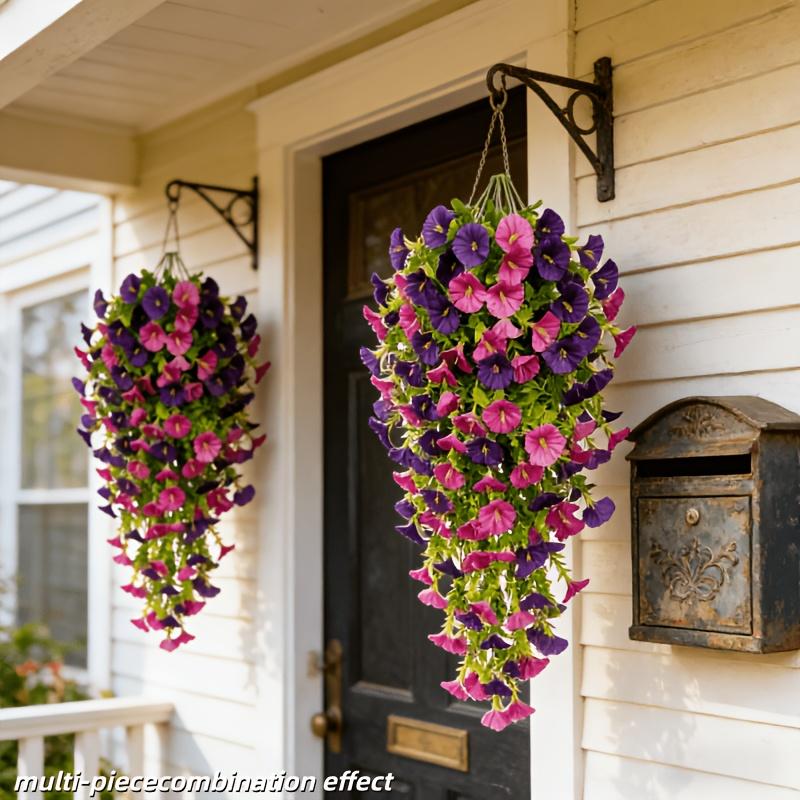 4 Bundles  Artificial Morning Glory Flowers Outdoor Fake Wildflowers For Garden Porch Home Hanging Decor Spring Summer
