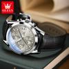 OLEVS Men Leather Quartz Watches Waterproof Wristwatches Men Sports Chronograph with Luminous Pointers Watches for Men