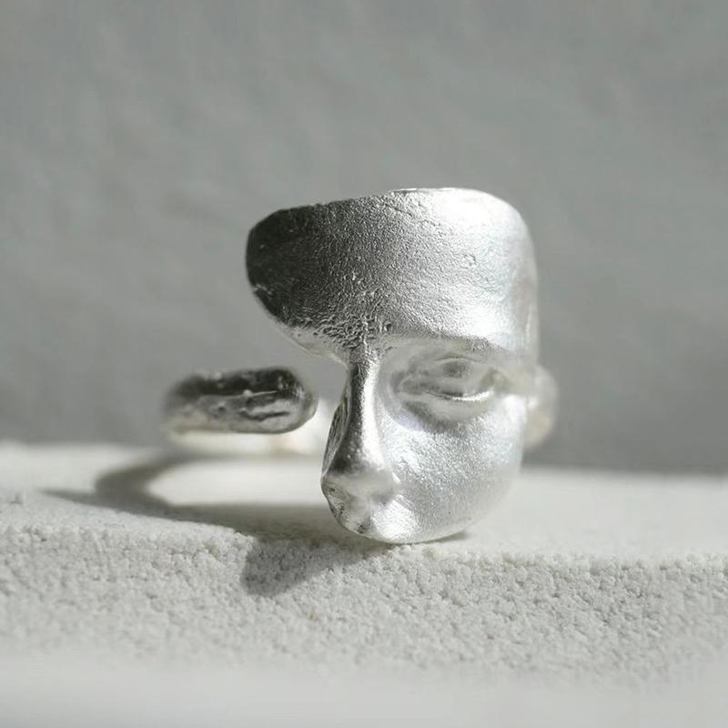 

Креативные кольца-маски для женщин и мужчин, индивидуальность, серебряное открытое регулируемое матовое кольцо-маска, ювелирный подарок серебряный