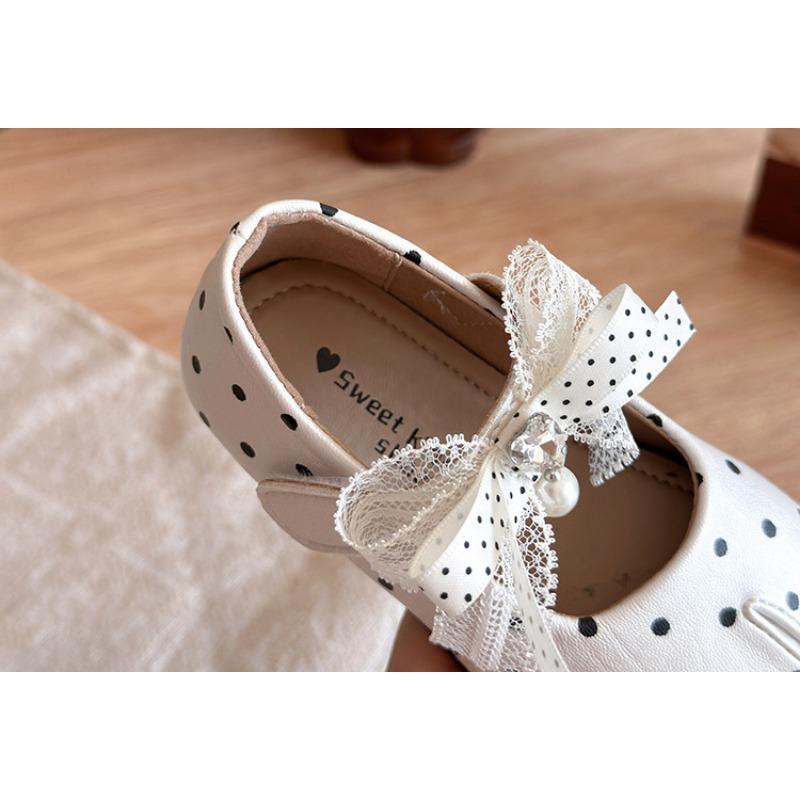 Girls French Style Bow Polka Dot Princess Soft Sole Single Shoes