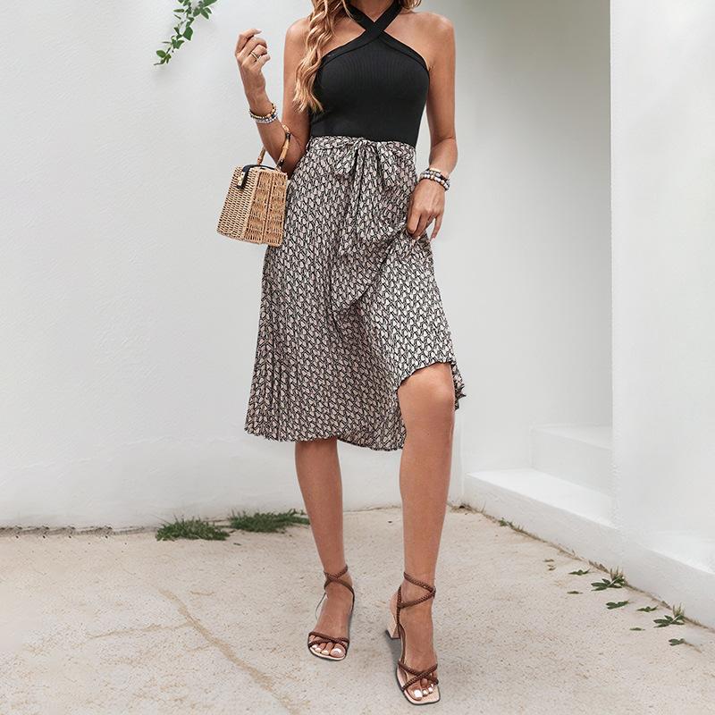 

Женское повседневное платье без рукавов с халтером, цветное, с перекрещенной горловиной XL хаки