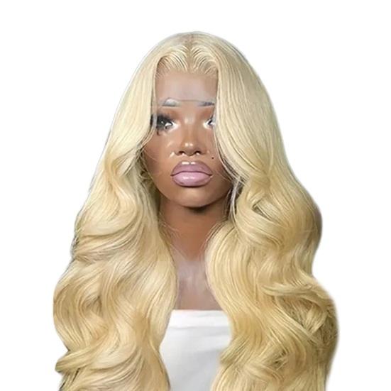 Women Long Curly Blonde Wig Middle Part Natural Looking Silky Heat-Resistant Ladies Girls Front Lace Big Wave Synthetic Hair