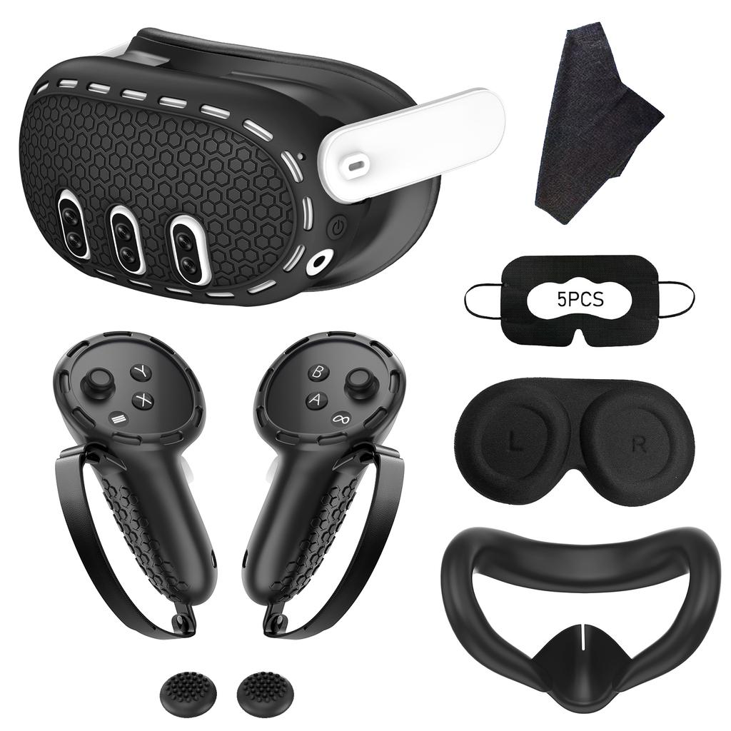 For Quest 3 Compatible Seven-Piece Set Protective Silicone Rubber Case with Handle and Face Covers Custom Logo Game Accessories
