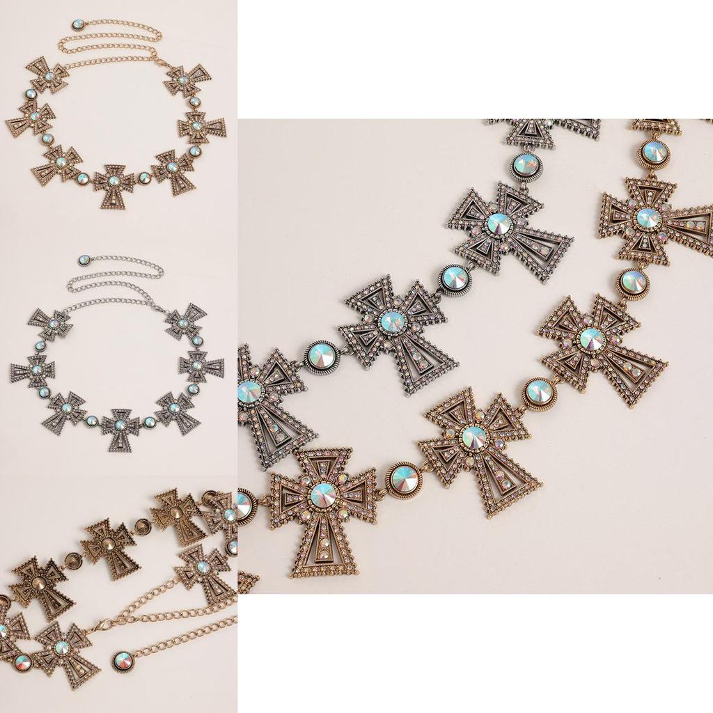 Water Drilled Silver Metal Waist Chain For Women With Cross Pendant Elegant Jewelry