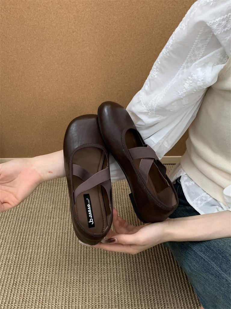 Retro runder Kopf Nische Kreuzband Ballett flacher Mund Einzelne Schuhe Damen 2025 Herbst neu Französische Mary Jane Schuhe