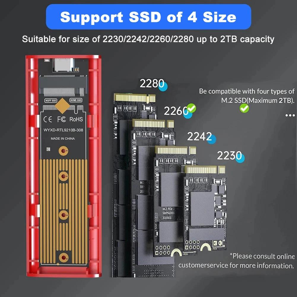 10Gbp M2 SSD Case NVMe SATA Dual Protocol SSD Enclosure Adapter M.2 to USB Type C 3.1 Gen 2 Portable NVME External Enclosure SSD Box PC Accessories