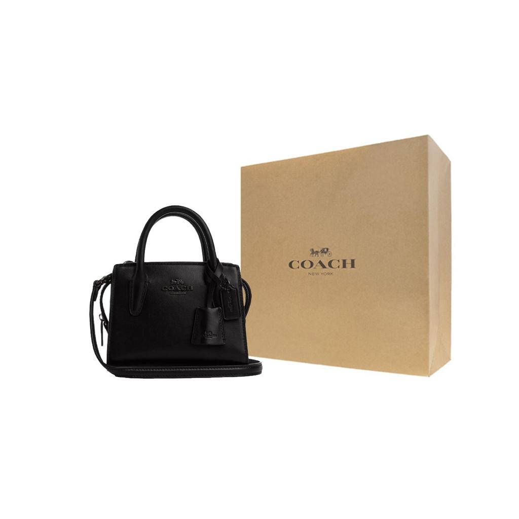 Coach Andrea 15 Textured Logo Solid Color Zipper Closure Mini Tote Bag Women Tote Black CO974-JIBLK