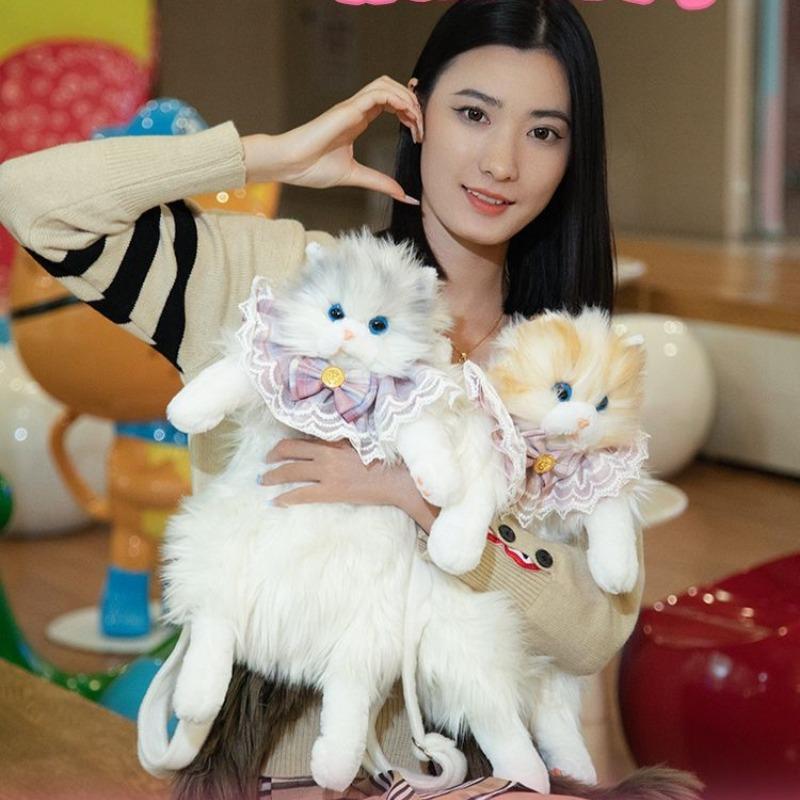 Weiche Plüschtasche Niedliche Simulierte Katze Designer Rucksack Damen Trendiger Rucksack Handtasche für Frau Schulrucksack Geschenke für Mädchen