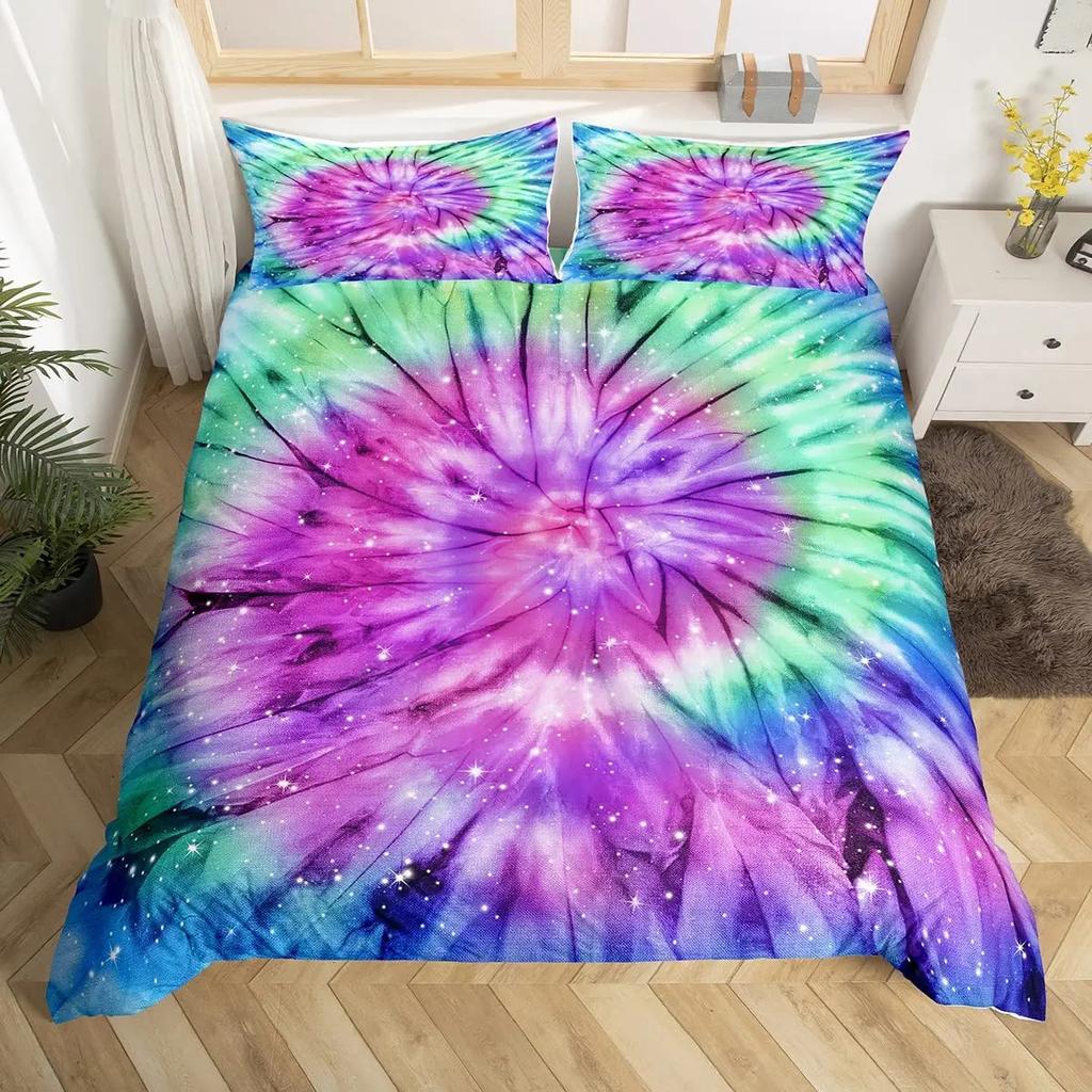 Tie Dye Soft Duvet Cover Quen Psychedelic Spiral Beding Set Boho Rainbow Ink Art Warm Comforter Cover Microfiber Tripy Exotic Bed Linen Set