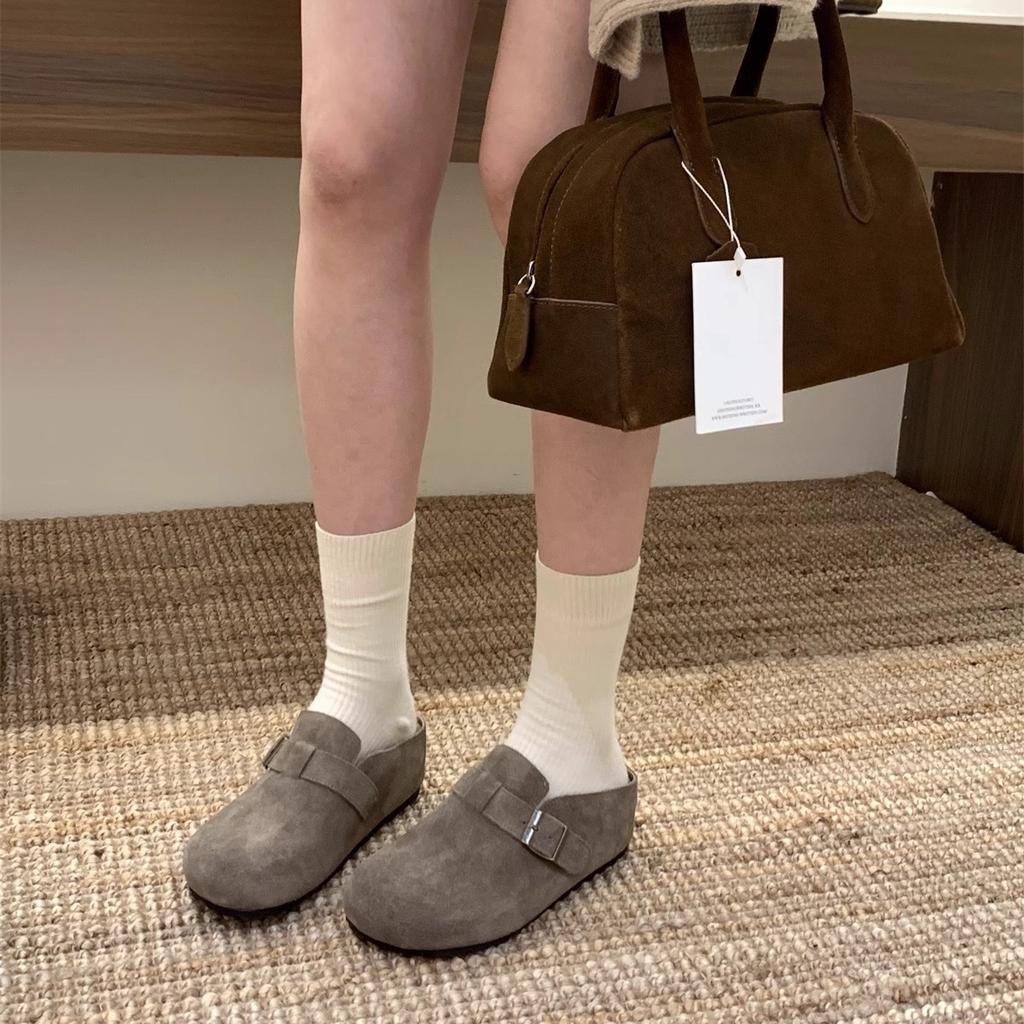 Soft leather version~ inner height increase Boken shoes slippers women's shoes outer wear 2025 new spring and autumn half-toboken shoes single shoes