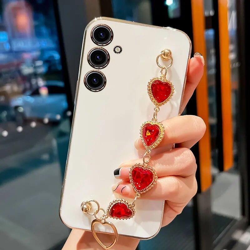 

Модный силиконовый чехол с бриллиантовым браслетом и цепочкой для Samsung Galaxy S24Ultra A54 A15 A05S M52 M23 A04S S23fe противоударный защитный чехол A 05 S23FE 5G бежевый