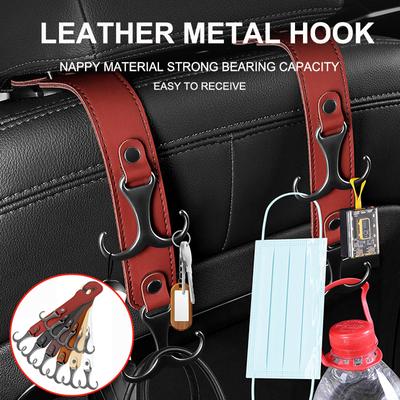 Leather Car Seat Headrest Hooks Hidden Back Hanger Metal Storage Holder Organizer Rear Rack For Purses Bags Interior Accessories