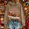 Women's Christmas Print Long Sleeve Round Neck Top for Holiday Casual Wear