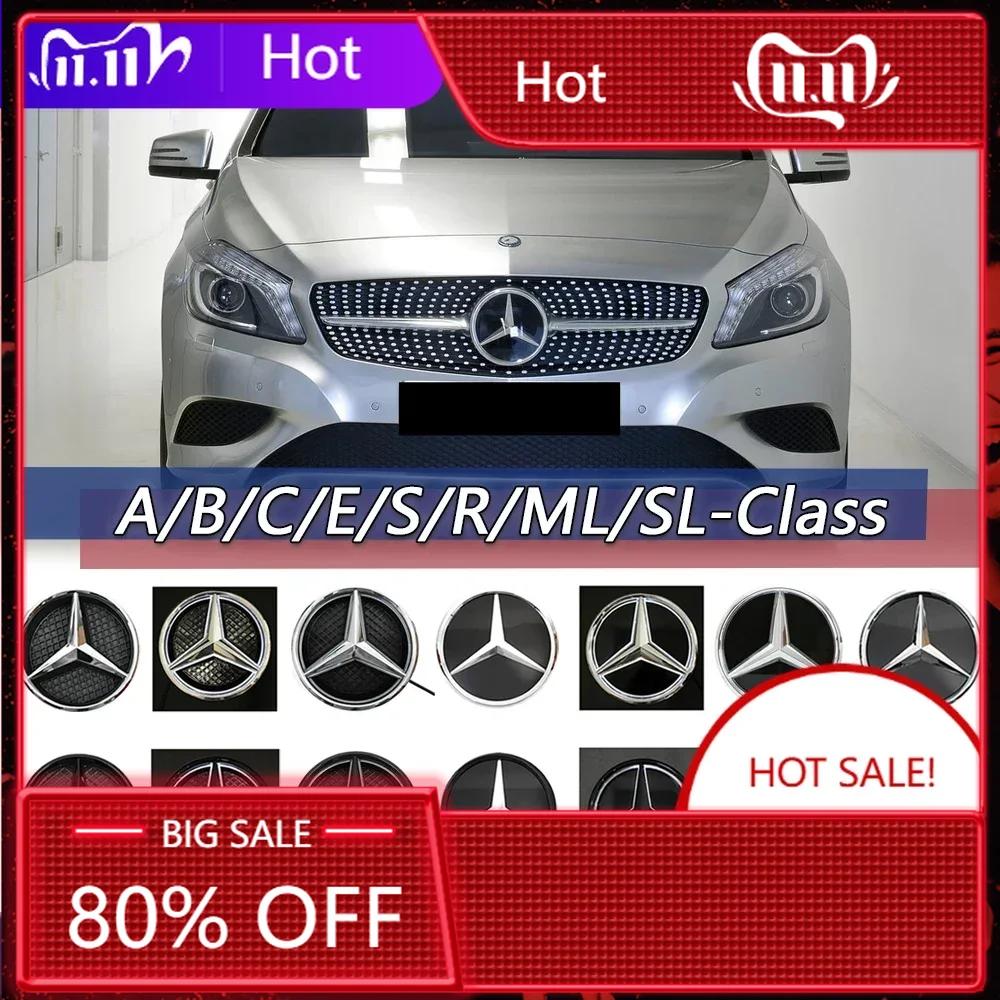 C200 E200 For Mercedes Benz Chrome Silver LED Mirror Emblems Style Front Grilled Star Emblems For Mercedes Benz A/B/C/E/S/R/ML/S